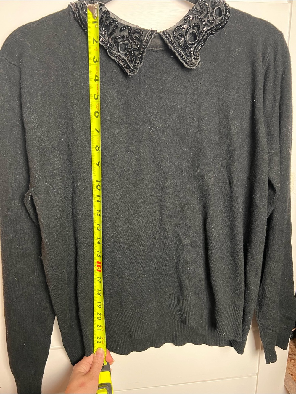 LIV Black Knit Sweater with Beaded Embellished Peter Pan Collar - Picture 6 of 6